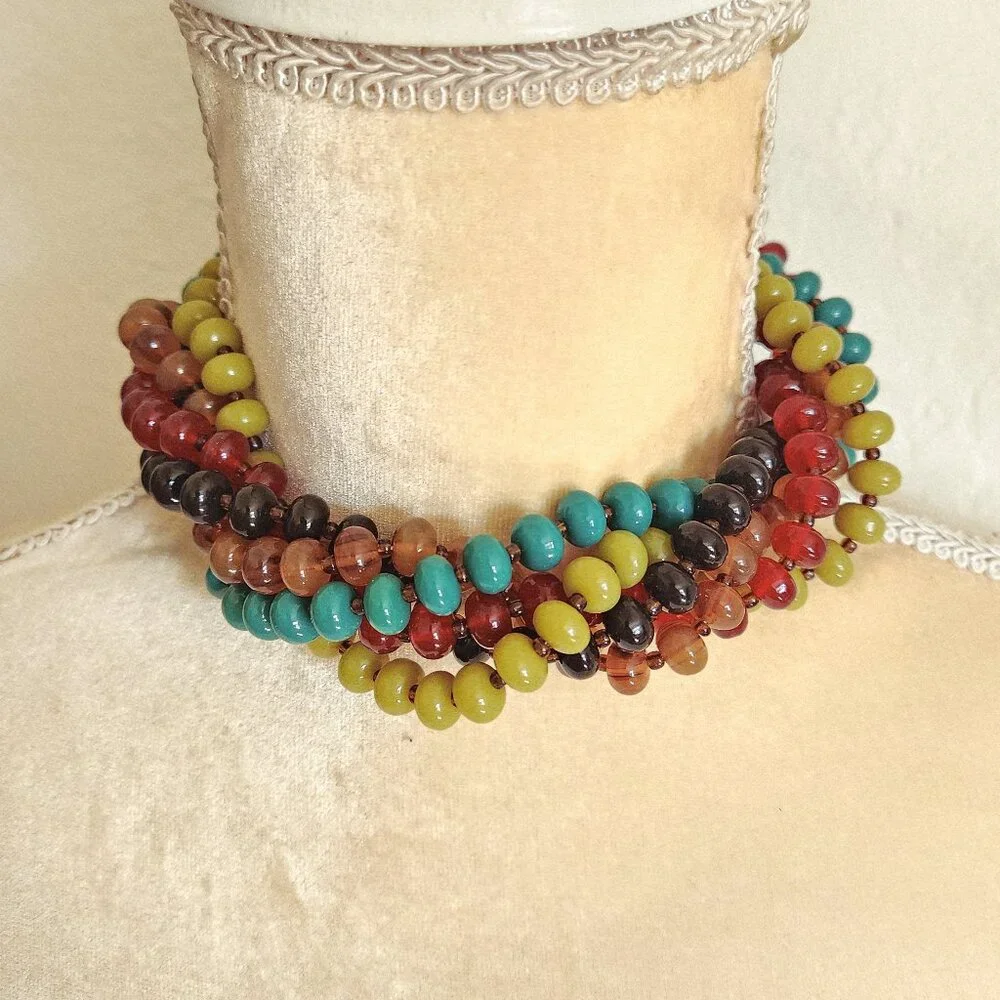 Bestian Brothers Fall Colors Autumn Beaded Chunky Multi Layered Acrylic Choker - Picture 2 of 4